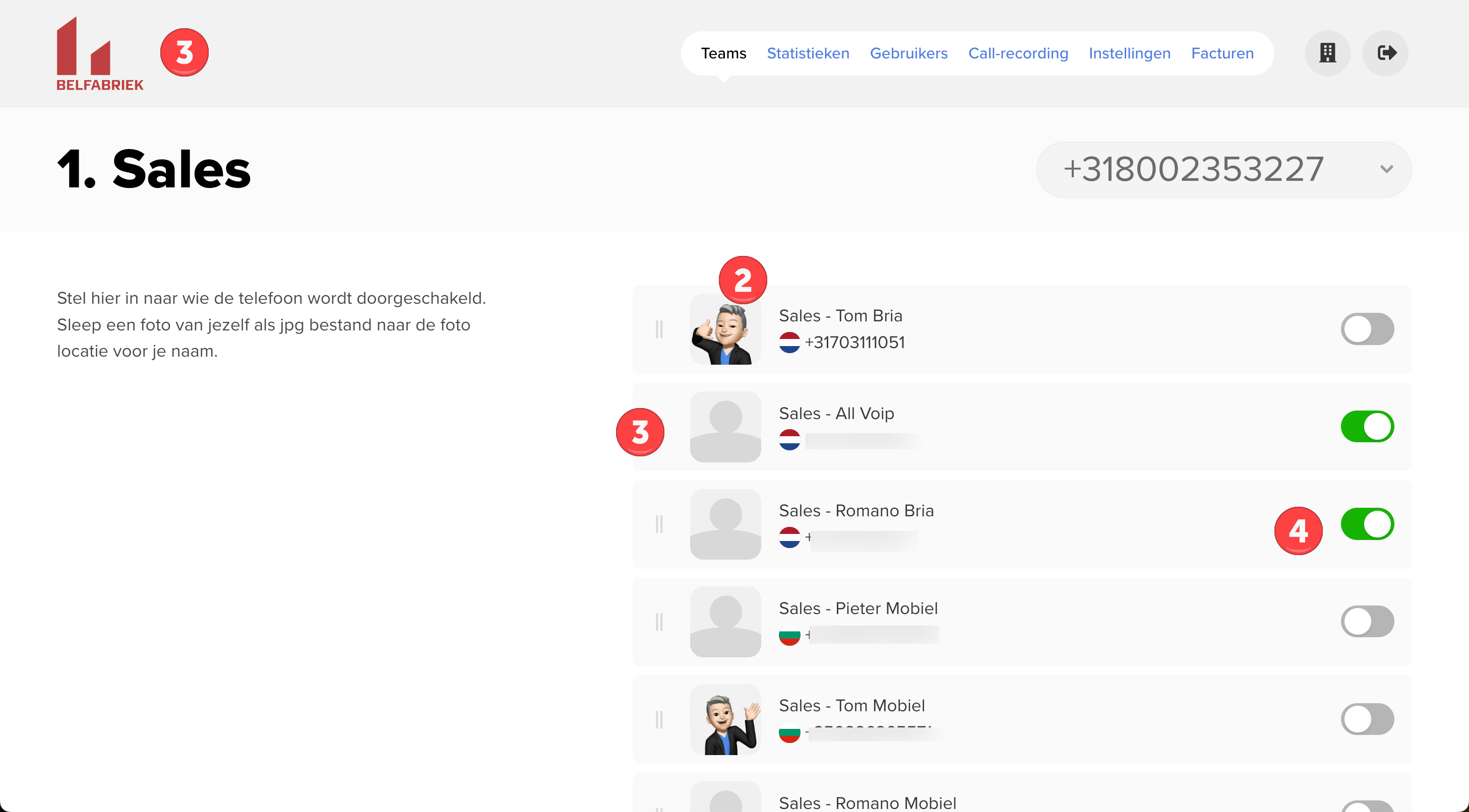 Teams page